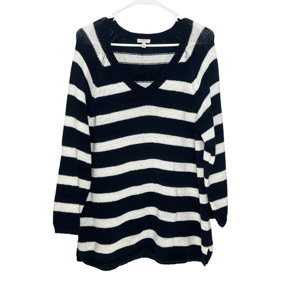 Talbots Sweaters - Talbots Women's Nautical Navy Blue & White Striped V-Neck Knit Sweater Size XL